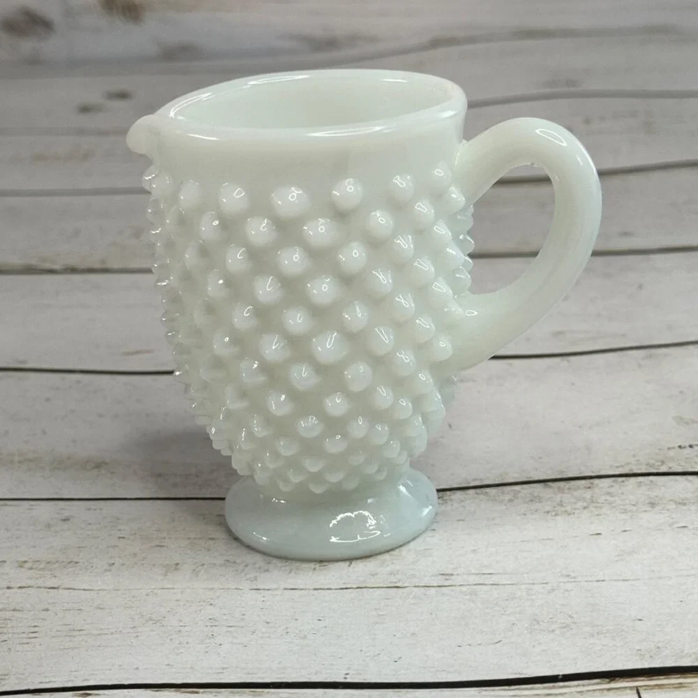 Vintage Fenton Milk Glass Hobnail Creamer & Sugar‎ Bowl Set White